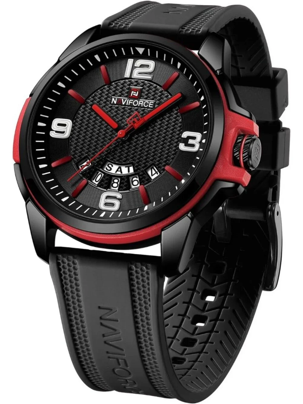 Unisex Black Red Analog Quartz Silicone Strap Military Waterproof Wrist Watch
